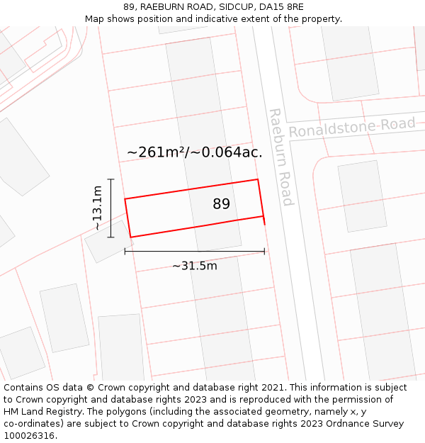 89, RAEBURN ROAD, SIDCUP, DA15 8RE: Plot and title map