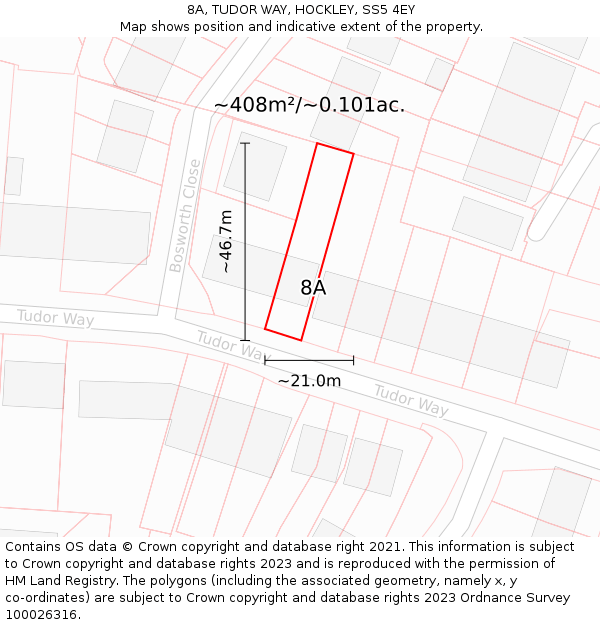 8A, TUDOR WAY, HOCKLEY, SS5 4EY: Plot and title map