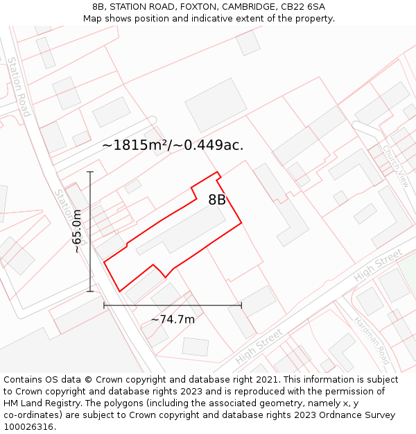 8B, STATION ROAD, FOXTON, CAMBRIDGE, CB22 6SA: Plot and title map
