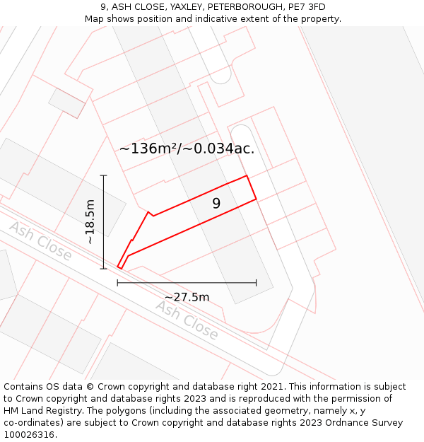 9, ASH CLOSE, YAXLEY, PETERBOROUGH, PE7 3FD: Plot and title map