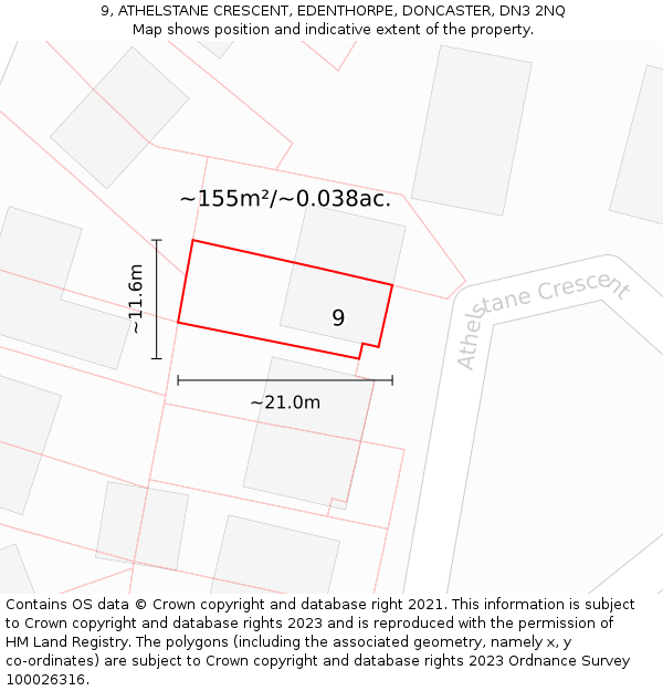 9, ATHELSTANE CRESCENT, EDENTHORPE, DONCASTER, DN3 2NQ: Plot and title map