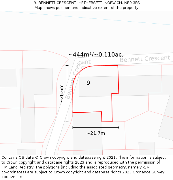 9, BENNETT CRESCENT, HETHERSETT, NORWICH, NR9 3FS: Plot and title map