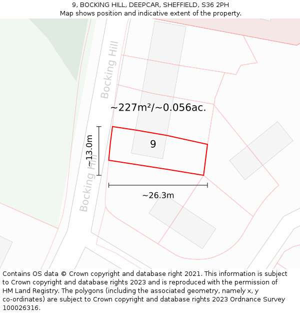 9, BOCKING HILL, DEEPCAR, SHEFFIELD, S36 2PH: Plot and title map