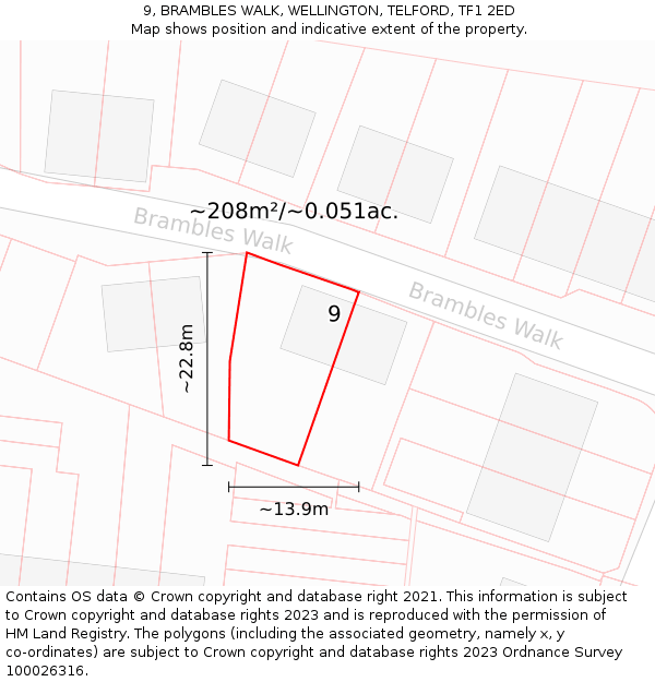9, BRAMBLES WALK, WELLINGTON, TELFORD, TF1 2ED: Plot and title map
