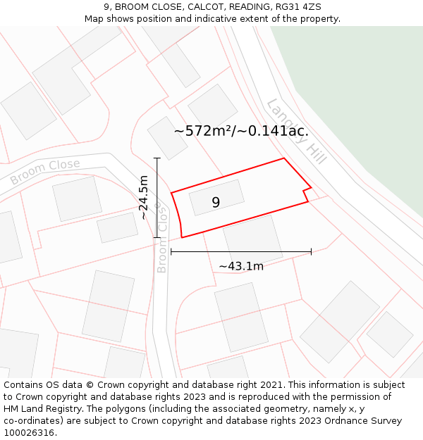 9, BROOM CLOSE, CALCOT, READING, RG31 4ZS: Plot and title map