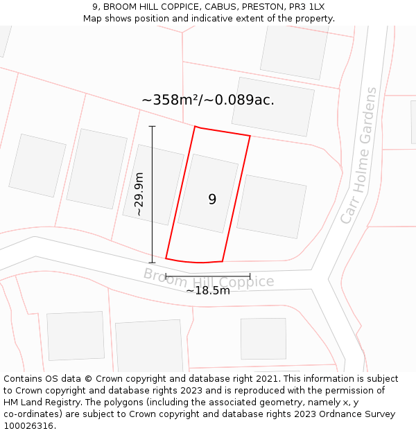 9, BROOM HILL COPPICE, CABUS, PRESTON, PR3 1LX: Plot and title map