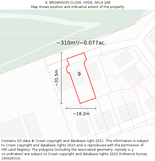 9, BROWNSON CLOSE, HYDE, SK14 2AE: Plot and title map