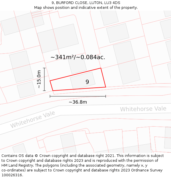 9, BURFORD CLOSE, LUTON, LU3 4DS: Plot and title map