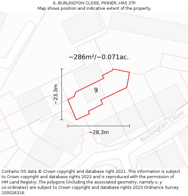 9, BURLINGTON CLOSE, PINNER, HA5 2TP: Plot and title map