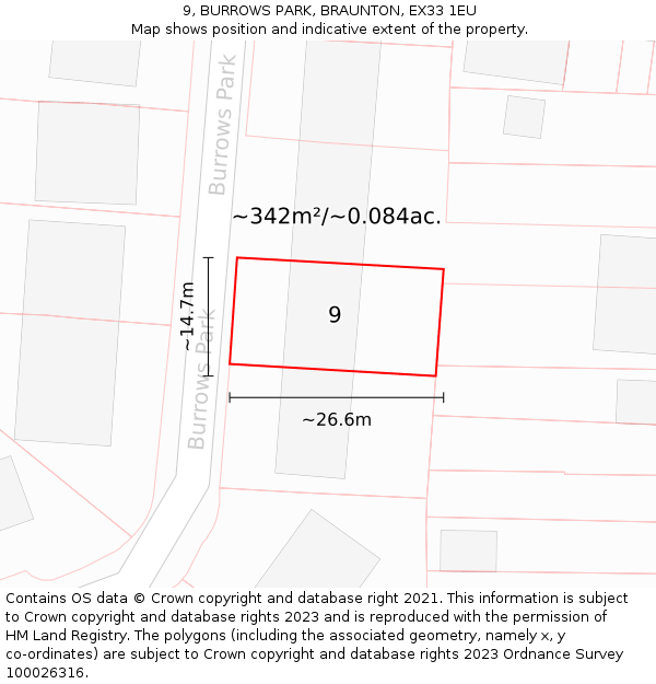 9, BURROWS PARK, BRAUNTON, EX33 1EU: Plot and title map