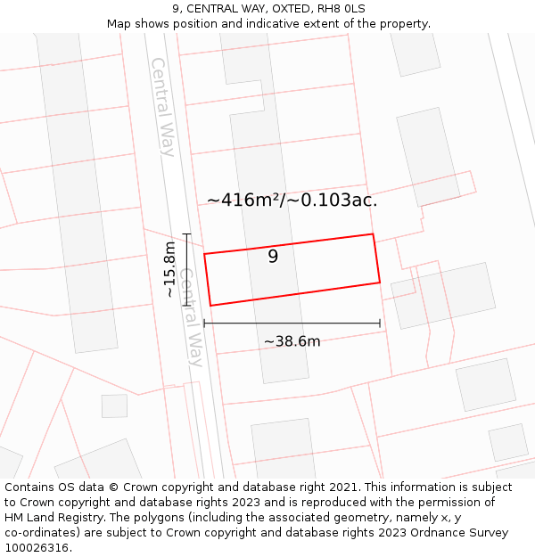 9, CENTRAL WAY, OXTED, RH8 0LS: Plot and title map