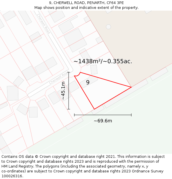 9, CHERWELL ROAD, PENARTH, CF64 3PE: Plot and title map