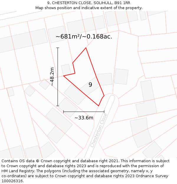 9, CHESTERTON CLOSE, SOLIHULL, B91 1RR: Plot and title map