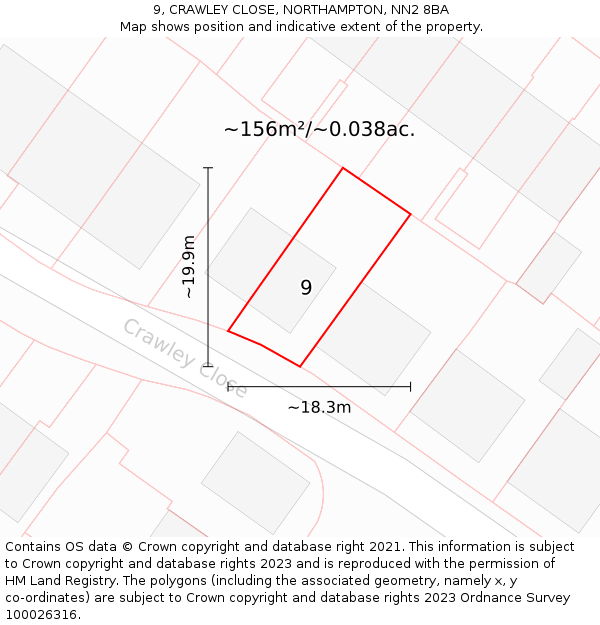 9, CRAWLEY CLOSE, NORTHAMPTON, NN2 8BA: Plot and title map