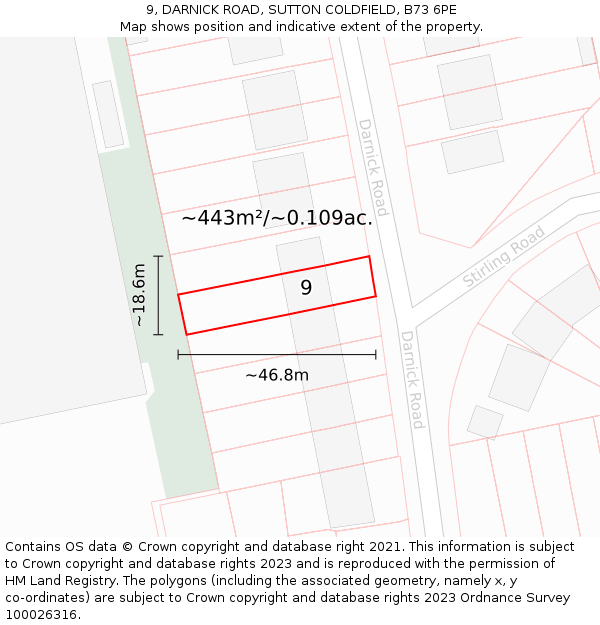 9, DARNICK ROAD, SUTTON COLDFIELD, B73 6PE: Plot and title map