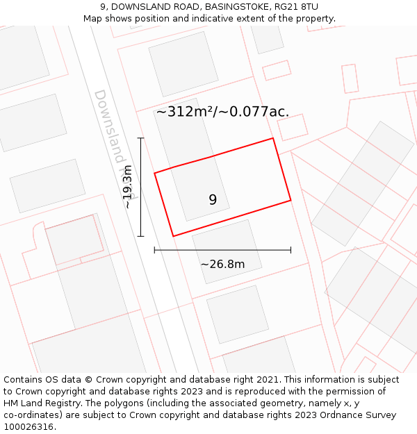 9, DOWNSLAND ROAD, BASINGSTOKE, RG21 8TU: Plot and title map