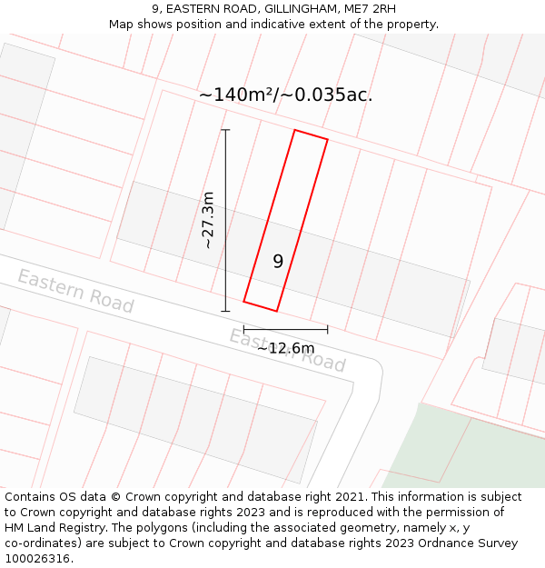 9, EASTERN ROAD, GILLINGHAM, ME7 2RH: Plot and title map
