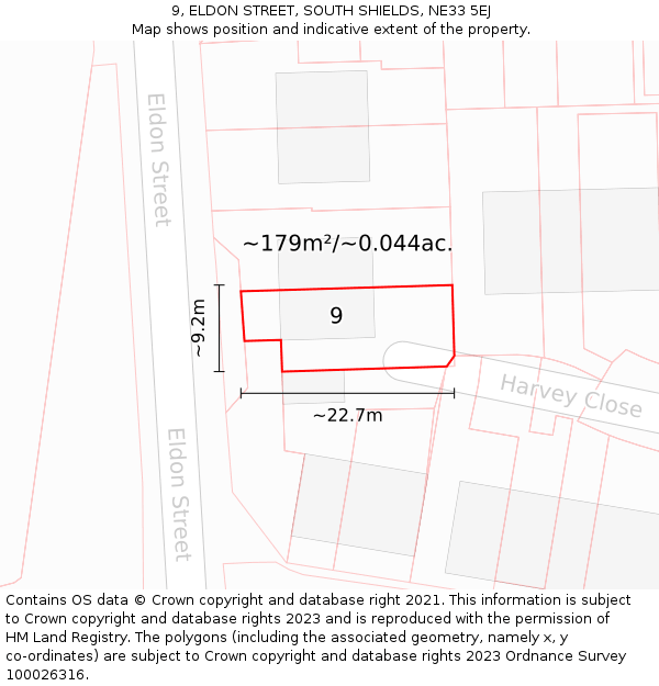 9, ELDON STREET, SOUTH SHIELDS, NE33 5EJ: Plot and title map