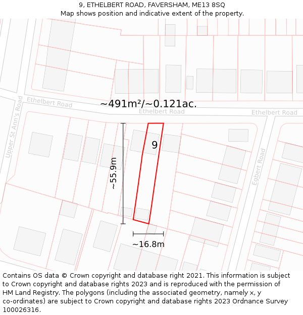 9, ETHELBERT ROAD, FAVERSHAM, ME13 8SQ: Plot and title map