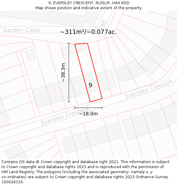 9, EVERSLEY CRESCENT, RUISLIP, HA4 6DD: Plot and title map