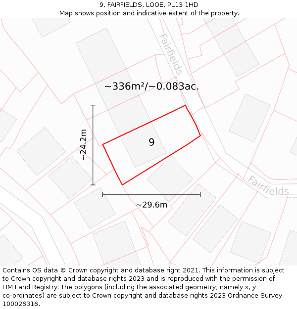 9, FAIRFIELDS, LOOE, PL13 1HD: Plot and title map