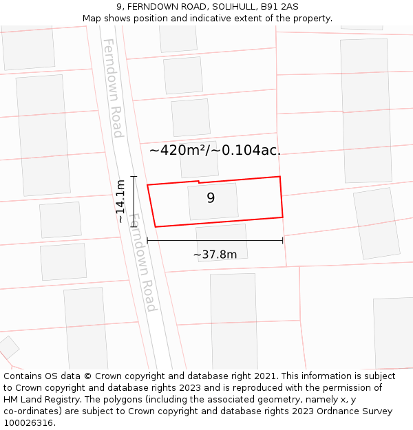 9, FERNDOWN ROAD, SOLIHULL, B91 2AS: Plot and title map