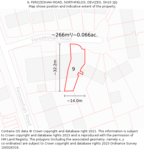 9, FEROZESHAH ROAD, NORTHFIELDS, DEVIZES, SN10 2JQ: Plot and title map