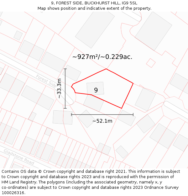 9, FOREST SIDE, BUCKHURST HILL, IG9 5SL: Plot and title map