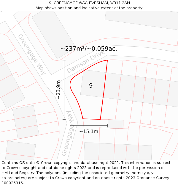 9, GREENGAGE WAY, EVESHAM, WR11 2AN: Plot and title map