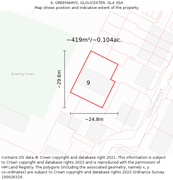 9, GREENWAYS, GLOUCESTER, GL4 3SA: Plot and title map