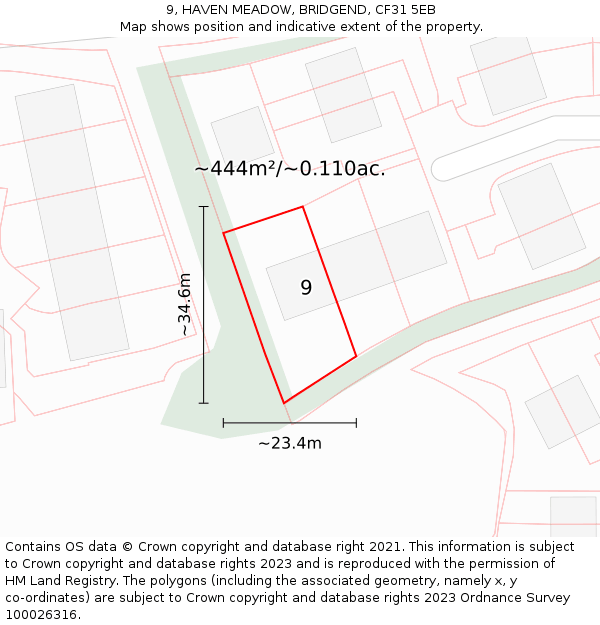 9, HAVEN MEADOW, BRIDGEND, CF31 5EB: Plot and title map
