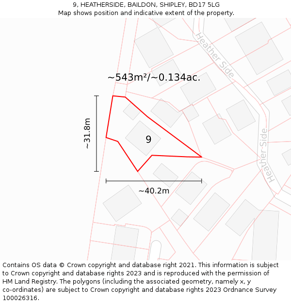 9, HEATHERSIDE, BAILDON, SHIPLEY, BD17 5LG: Plot and title map