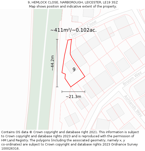 9, HEMLOCK CLOSE, NARBOROUGH, LEICESTER, LE19 3SZ: Plot and title map