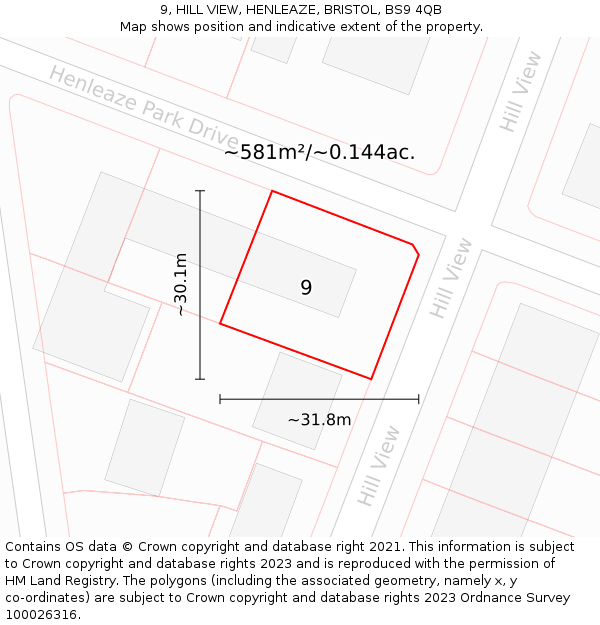 9, HILL VIEW, HENLEAZE, BRISTOL, BS9 4QB: Plot and title map
