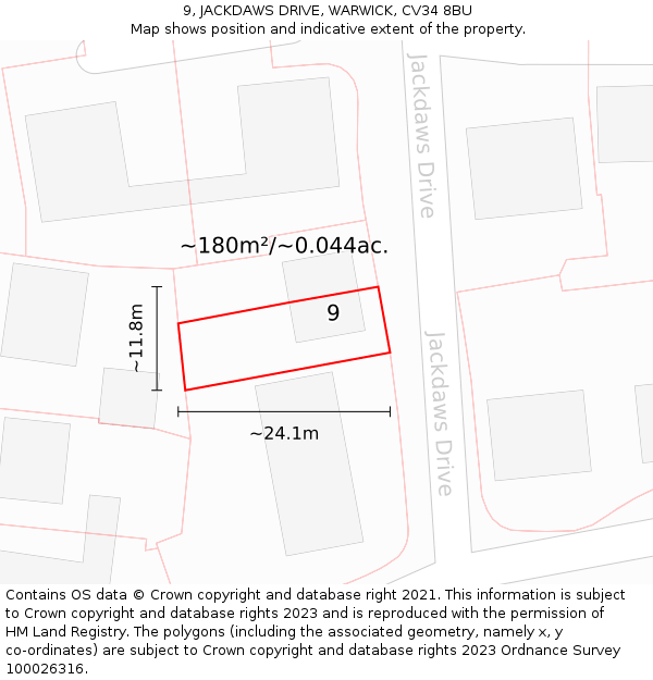 9, JACKDAWS DRIVE, WARWICK, CV34 8BU: Plot and title map