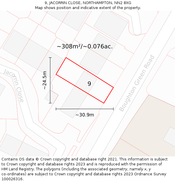 9, JACORRIN CLOSE, NORTHAMPTON, NN2 8XG: Plot and title map