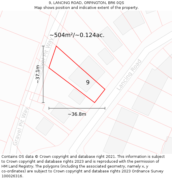 9, LANCING ROAD, ORPINGTON, BR6 0QS: Plot and title map