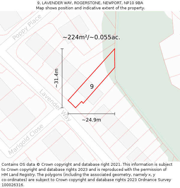 9, LAVENDER WAY, ROGERSTONE, NEWPORT, NP10 9BA: Plot and title map