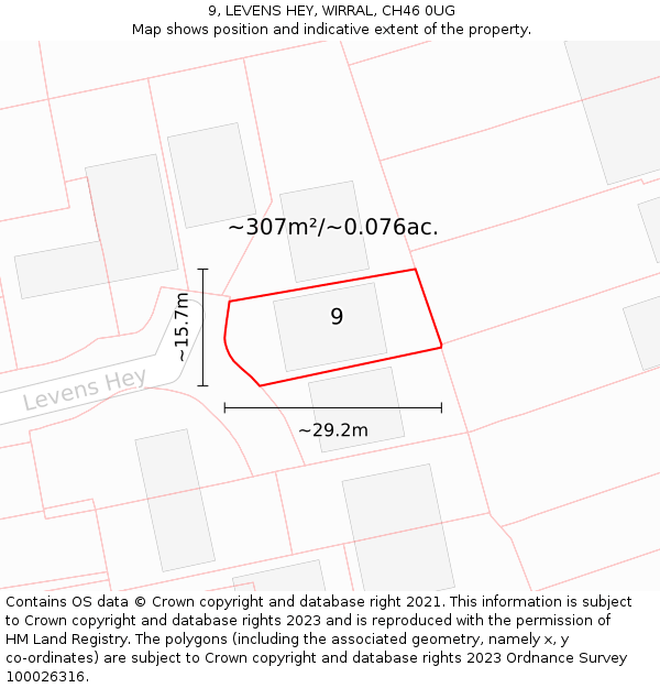 9, LEVENS HEY, WIRRAL, CH46 0UG: Plot and title map