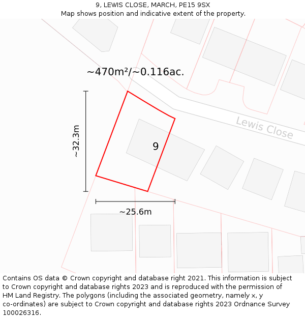 9, LEWIS CLOSE, MARCH, PE15 9SX: Plot and title map