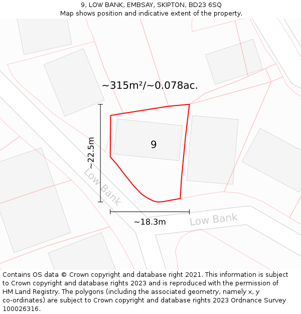 9, LOW BANK, EMBSAY, SKIPTON, BD23 6SQ: Plot and title map