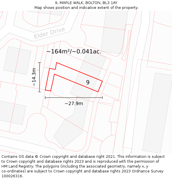9, MAPLE WALK, BOLTON, BL3 1AY: Plot and title map