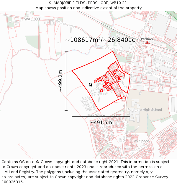 9, MARJORIE FIELDS, PERSHORE, WR10 2FL: Plot and title map