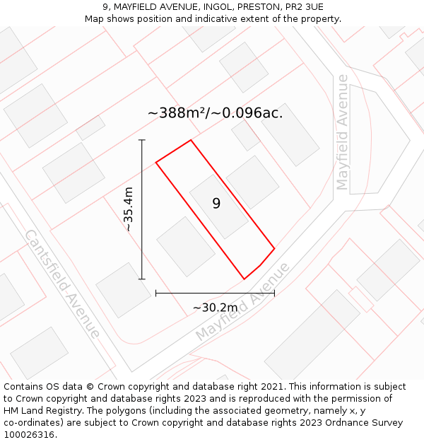 9, MAYFIELD AVENUE, INGOL, PRESTON, PR2 3UE: Plot and title map