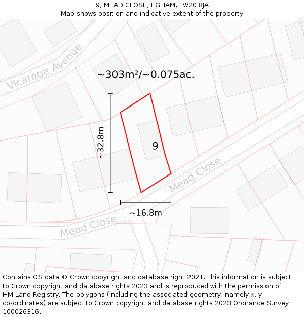 9, MEAD CLOSE, EGHAM, TW20 8JA: Plot and title map