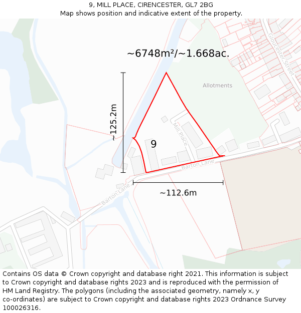9, MILL PLACE, CIRENCESTER, GL7 2BG: Plot and title map