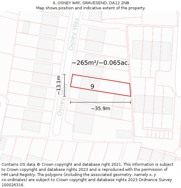 9, OSNEY WAY, GRAVESEND, DA12 2NB: Plot and title map