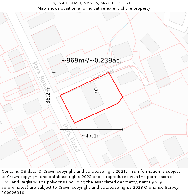 9, PARK ROAD, MANEA, MARCH, PE15 0LL: Plot and title map