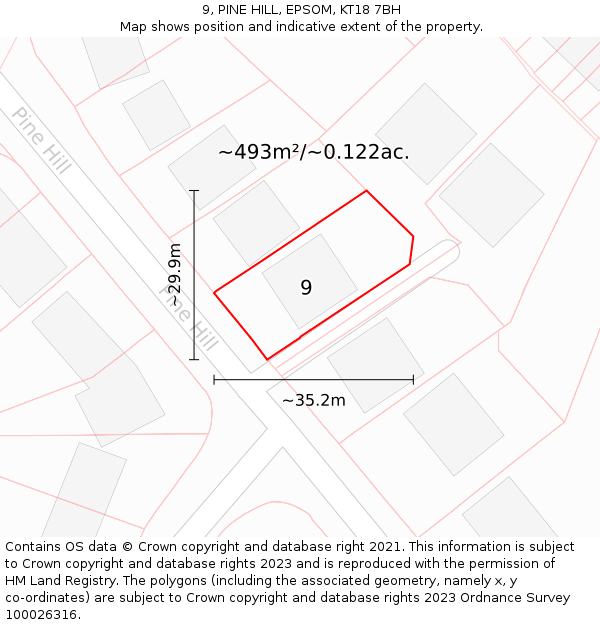 9, PINE HILL, EPSOM, KT18 7BH: Plot and title map