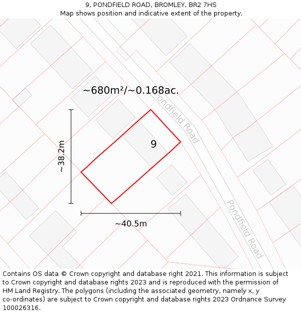 9, PONDFIELD ROAD, BROMLEY, BR2 7HS: Plot and title map